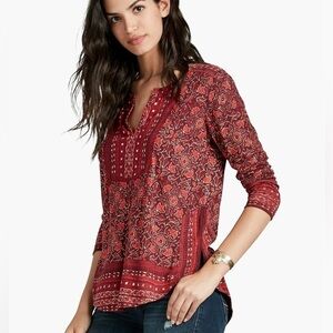 Lucky Brand Woodblock Floral V Neck Top Blouse - XS, Women’s. NWT